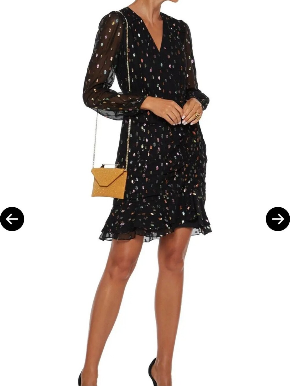 Diane Von Furstenberg Black Mini Dress w Iridescent Multi-Colored Dots Sz 4 LBD